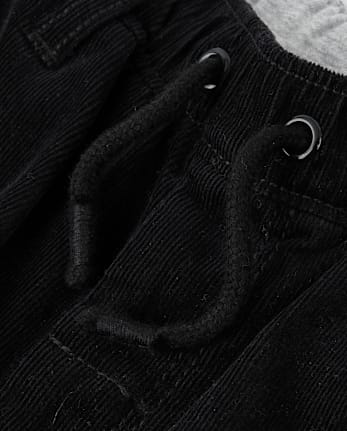 Boys Corduroy Roll Cuff Pull On Pants - Little Essentials - BLACK