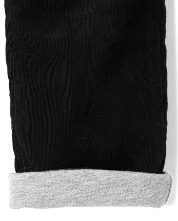 Boys Corduroy Roll Cuff Pull On Pants - Little Essentials - BLACK