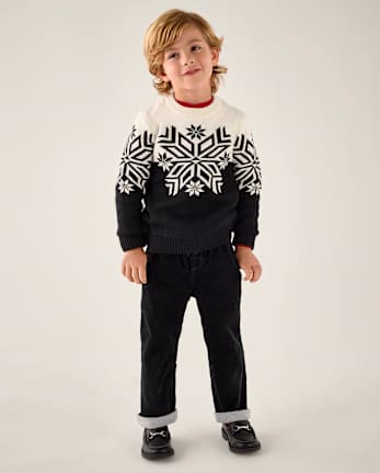 Pantalon en velours côtelé à revers pour garçon - Little Essentials - BLACK