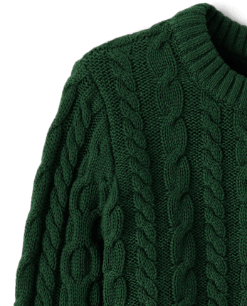 Boys Cable Knit Sweater - Tartan Remix - FIR
