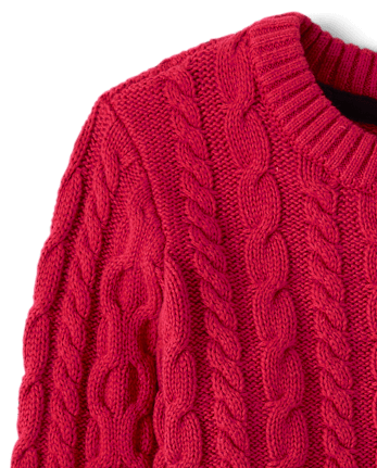 Boys Cable Knit Sweater - Tartan Remix - CRIMSON