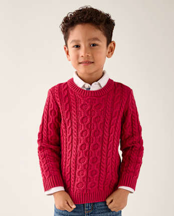 Pull en maille torsadée pour garçon - Tartan Remix - CRIMSON