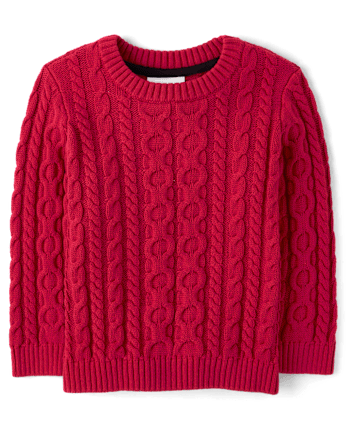 Boys Cable Knit Sweater - Tartan Remix - CRIMSON