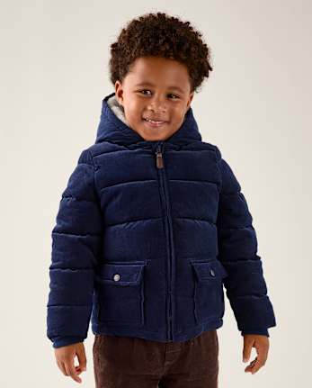 Doudoune à capuche doublée sherpa en velours côtelé pour garçon - Little Essentials - TIDAL