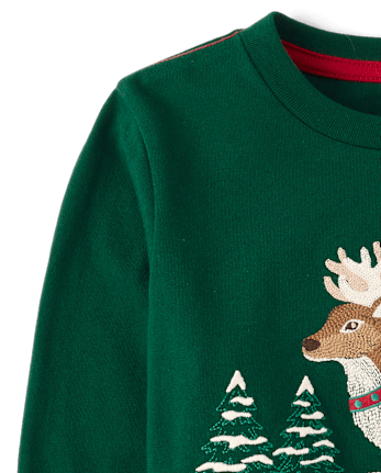 Boys Embroidered Reindeer Top - Tartan Remix - FIR