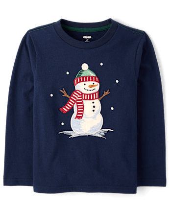 Boys Embroidered Snowman Top - Tartan Remix - TIDAL