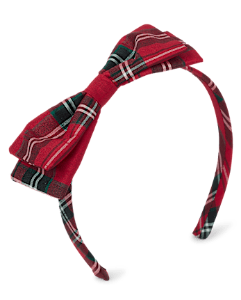 Girls Plaid Bow Headband - Tartan Remix - CRIMSON