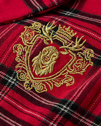 Boys Embroidered Plaid Flannel Blazer - Tartan Remix - CRIMSON