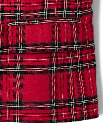 Boys Embroidered Plaid Flannel Blazer - Tartan Remix - CRIMSON