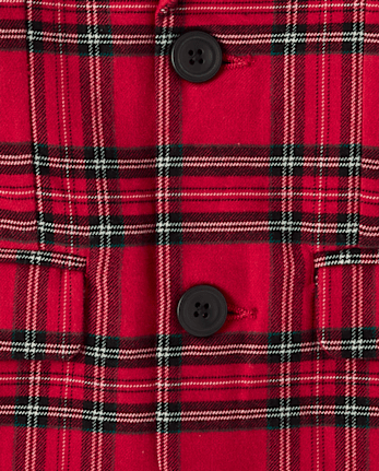 Boys Embroidered Plaid Flannel Blazer - Tartan Remix - CRIMSON