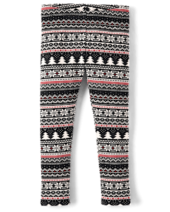 Girls Fairisle Winter Warm Leggings - Aspen Lodge - BLACK