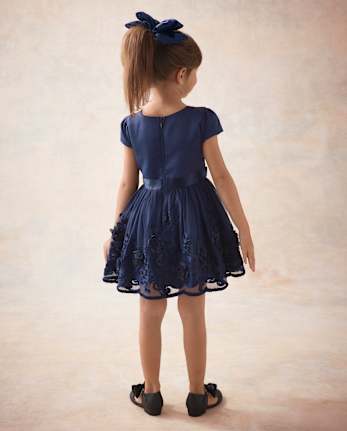 Girls Embroidered Tulle Fit And Flare Dress - Marchesa Mini x Gymboree - NAVY SLATE