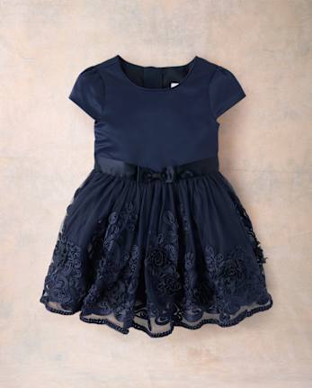 Girls Embroidered Tulle Fit And Flare Dress - Marchesa Mini x Gymboree - NAVY SLATE