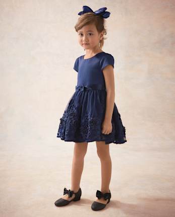 Girls Embroidered Tulle Fit And Flare Dress - Marchesa Mini x Gymboree - NAVY SLATE