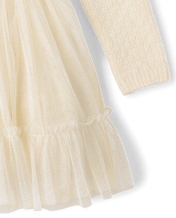 Girls Bow Faux Tweed Tutu Dress - Tartan Remix - FAIR IVORY