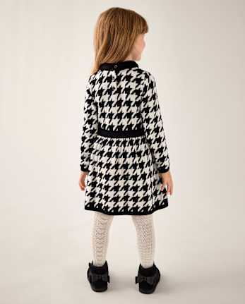 Girls Textured Houndstooth Sweater Dress - Aspen Lodge - FAIR IVORY