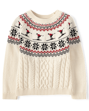 Girls Cable Knit Raglan Sweater - Aspen Lodge - FAIR IVORY