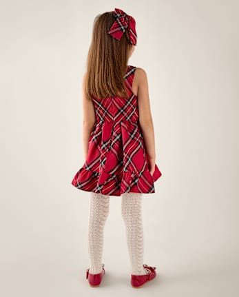 Robe à carreaux pour fille avec nœud et volants - Tartan Remix - CRIMSON