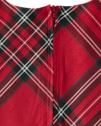 Girls Plaid Bow Ruffle Dress - Tartan Remix - CRIMSON