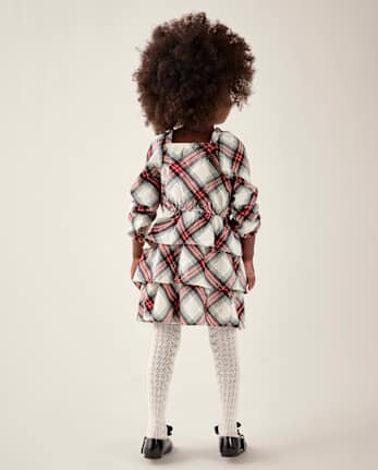 Girls Plaid Flannel Tiered Dress - Tartan Remix - FAIR IVORY