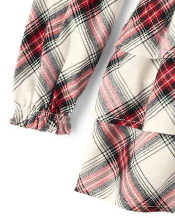 Girls Plaid Flannel Tiered Dress - Tartan Remix - FAIR IVORY
