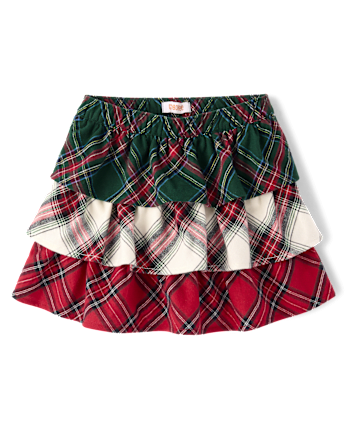 Girls Plaid Flannel Tiered Skort - Tartan Remix - FIR