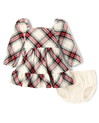 Baby Girls Plaid Flannel Ruffle Dress - Tartan Remix - FAIR IVORY