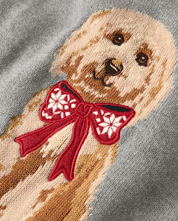 Girls Intarsia Dog Raglan Sweater - Aspen Lodge - H/T HOUND