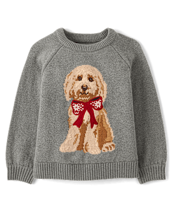 Girls Intarsia Dog Raglan Sweater - Aspen Lodge - H/T HOUND