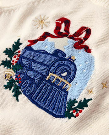 Girls Embroidered Train Sweater - The Polar Express x Gymboree - FAIR IVORY 1