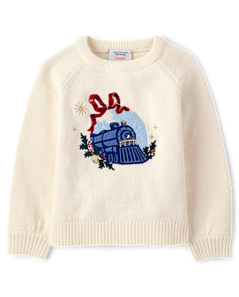 Girls Embroidered Train Sweater - The Polar Express x Gymboree - FAIR IVORY 1