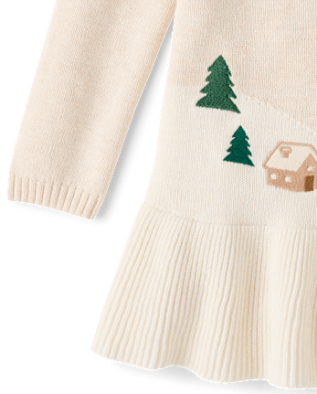 Girls Embroidered Holiday Scene Peplum Sweater Dress - Tartan Remix - H/T VANILLA