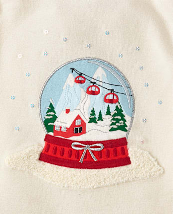 Girls Embellished Snow Globe Ruffle Top - Aspen Lodge - FAIR IVORY