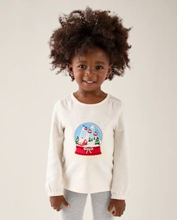 Girls Embellished Snow Globe Ruffle Top - Aspen Lodge - FAIR IVORY