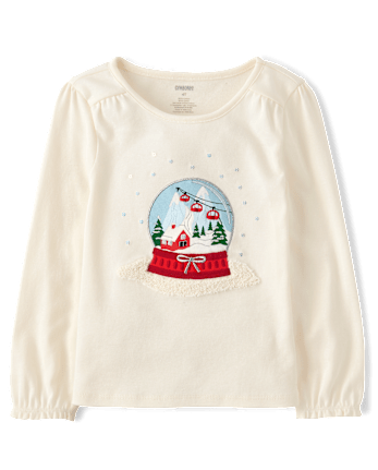 Girls Embellished Snow Globe Ruffle Top - Aspen Lodge - FAIR IVORY