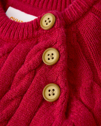 Baby Cable Knit Romper 2-Piece Outfit Set - CRIMSON