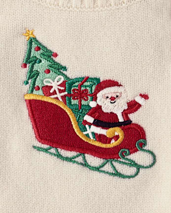 Baby Boys Embroidered Sleigh 2-Piece Sweater Set - Tartan Remix - FAIR IVORY