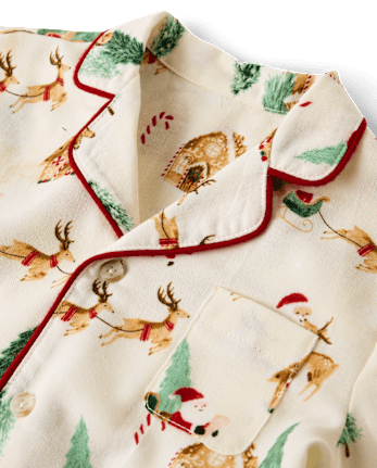 Kids Santa Flannel Button Front Pajamas - FAIR IVORY