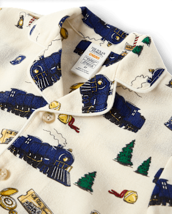 Kids Train Flannel Button Front Pajamas - The Polar Express™ x Gymboree - FAIR IVORY