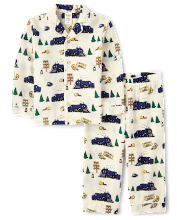 Kids Train Flannel Button Front Pajamas - The Polar Express™ x Gymboree - FAIR IVORY
