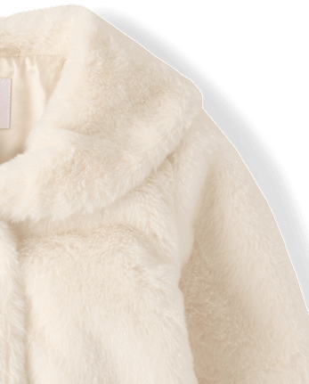 Girls Faux Fur Jacket - Tartan Remix - FAIR IVORY