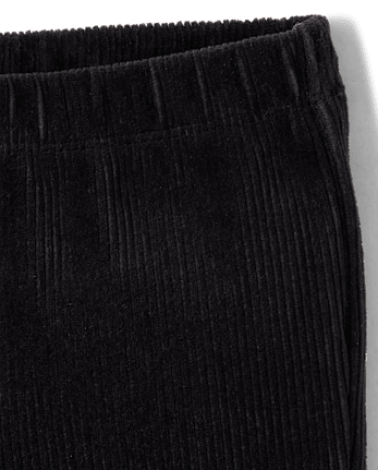 Girls Corded Velour Flare Leggings - Little Essentials - BLACK
