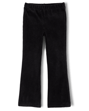 Girls Corded Velour Flare Leggings - Little Essentials - BLACK