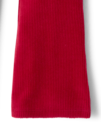 Girls Corded Velour Flare Leggings - Little Essentials - CRIMSON