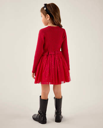 Girls Glitter Ruffle Tutu Dress - Little Essentials - CRIMSON