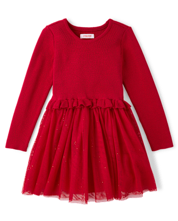 Girls Glitter Ruffle Tutu Dress - Little Essentials - CRIMSON