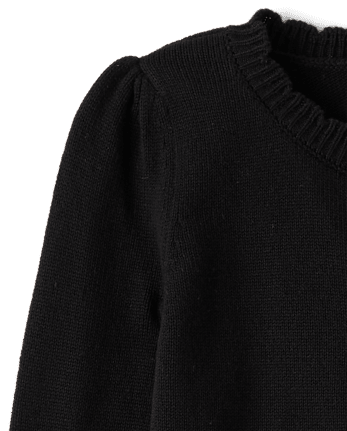 Girls Scalloped Cardigan - Little Essentials - BLACK