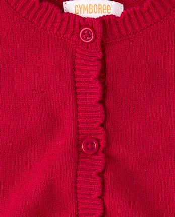 Girls Scalloped Cardigan - Little Essentials - CRIMSON