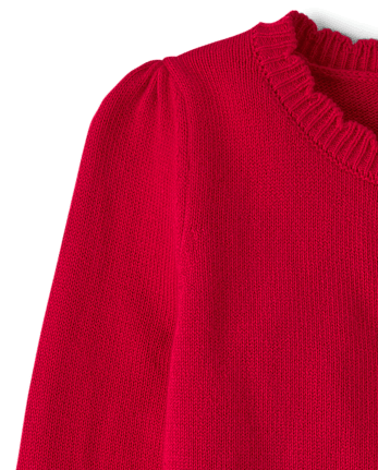 Girls Scalloped Cardigan - Little Essentials - CRIMSON