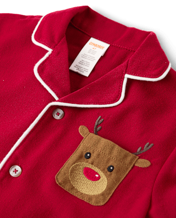Kids Contrast Flannel Button Front Pajamas - CRIMSON